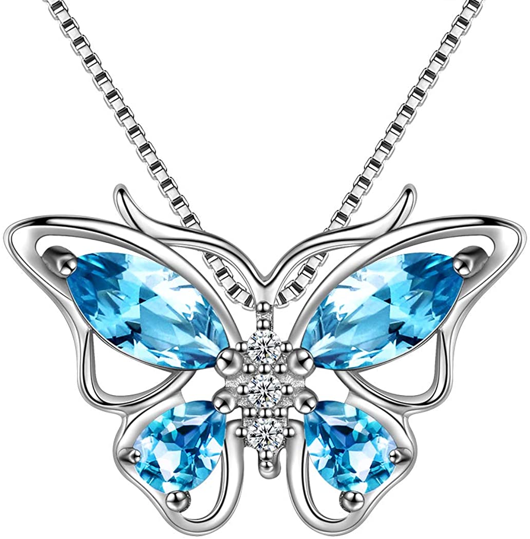Kay Swiss Blue Topaz/London Blue Topaz/Sky Blue Topaz/White Lab-Created  Sapphire Butterfly Necklace Sterling Silver 18